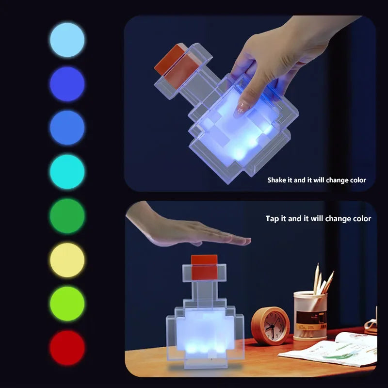 MC Game Medicine Bottle LED Night Light Table Lamps Game Creative Toy Lamp Rechargeable Bedroom Bedside for Kids Bedside Lamp