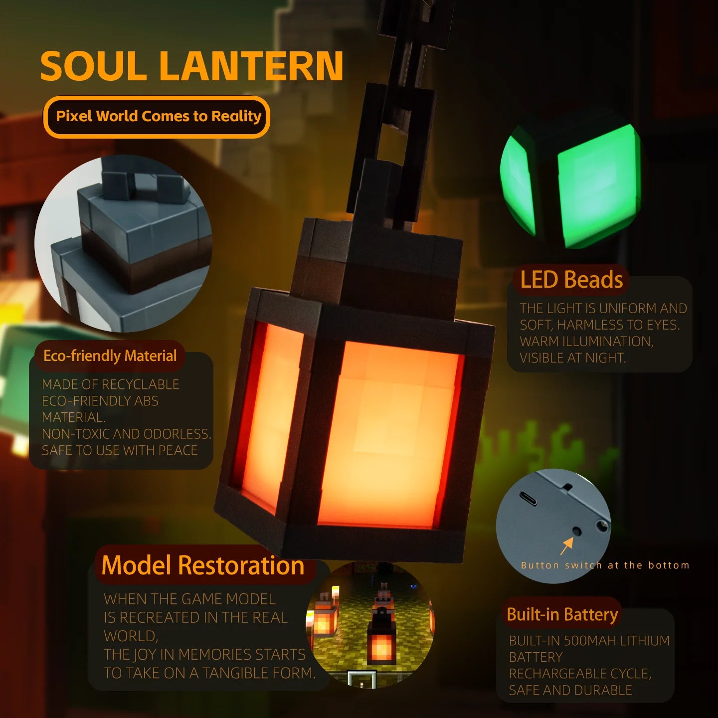 Pixel Style Night Light Portable Lantern 